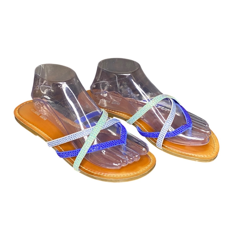 Gianni Bini Blue Mint Rhinestone Strappy Thong Flat Sandals Mens Size‎ 9.5